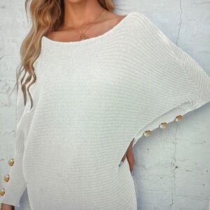 Elegant White Sweater with Button Accents